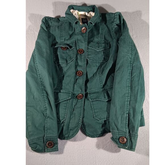 GAP Women’s Utility Jacket Size 4 Green Cotton Military Button Up Coat Lined - Picture 1 of 9